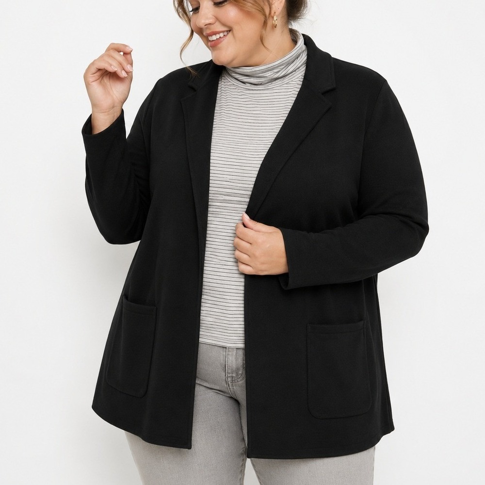 Talbots Plus 3X Black Open Sweater Blazer‎ Knit Cardigan Jacket Women's Patch